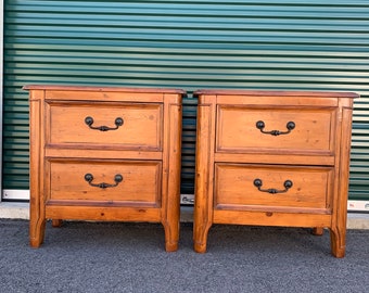 Huge Pair of 2 Pine End Tables Nightstands Bed Side Tables Farmhouse Primitive