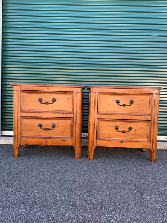Huge Pair of 2 Pine End Tables Nightstands Bed Side Tables Pair
