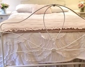 White Antique Full Size Cast Iron Wrought Iron Bed Frame Shabby Chic Country Cottage Farmhouse French Country