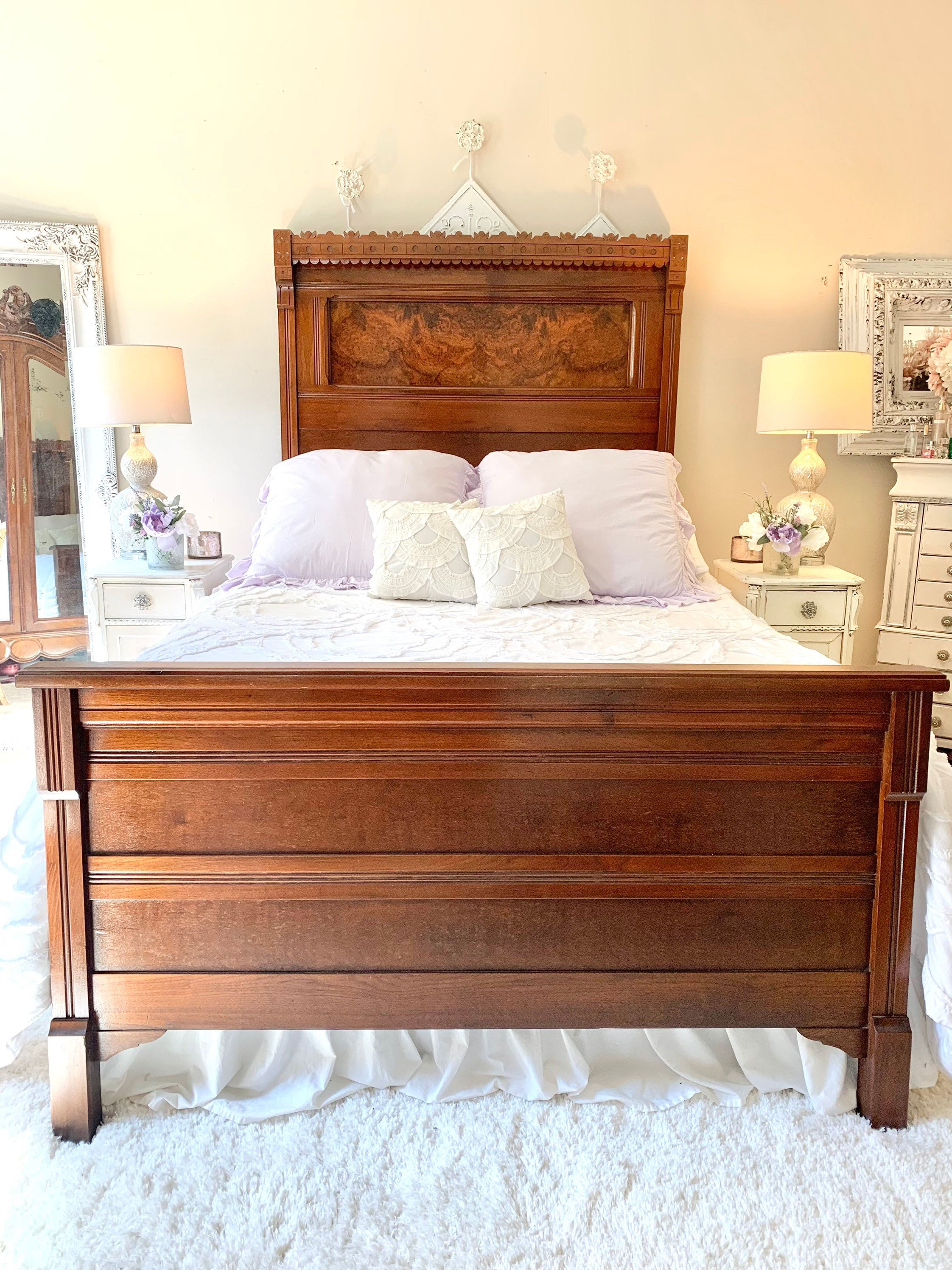 Antique Victorian East Lake Queen Size Bed Frame Hand Carved