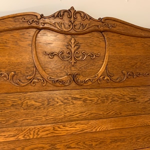 Antique Queen Size Fancy Ornate Tiger Oak French Country Farmhouse Bed Frame image 5