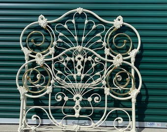 Gorgeous Ornate Off White Cast Iron and Brass Queen Size Bed Frame by Elliot’s Design