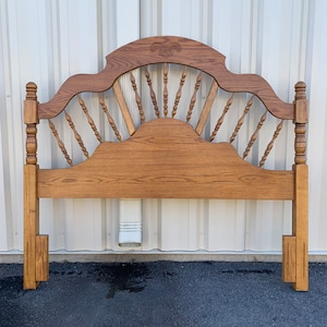 Vintage Queen or Full Size Golden Oak Spindle Headboard Farmhouse Primitive Rustic
