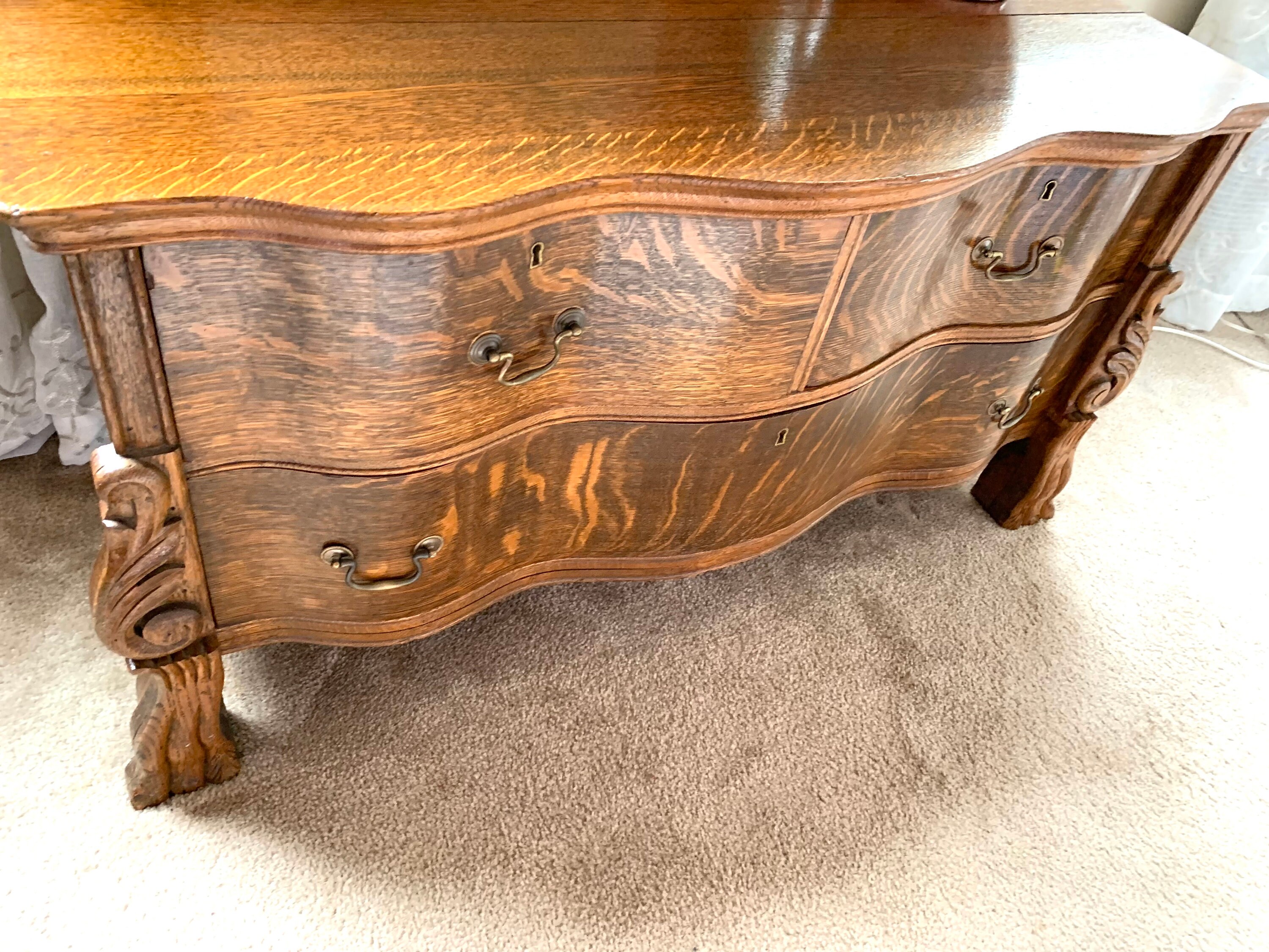 Antique Tiger Oak Serpentine Dresser & Mirror Farmhouse Etsy