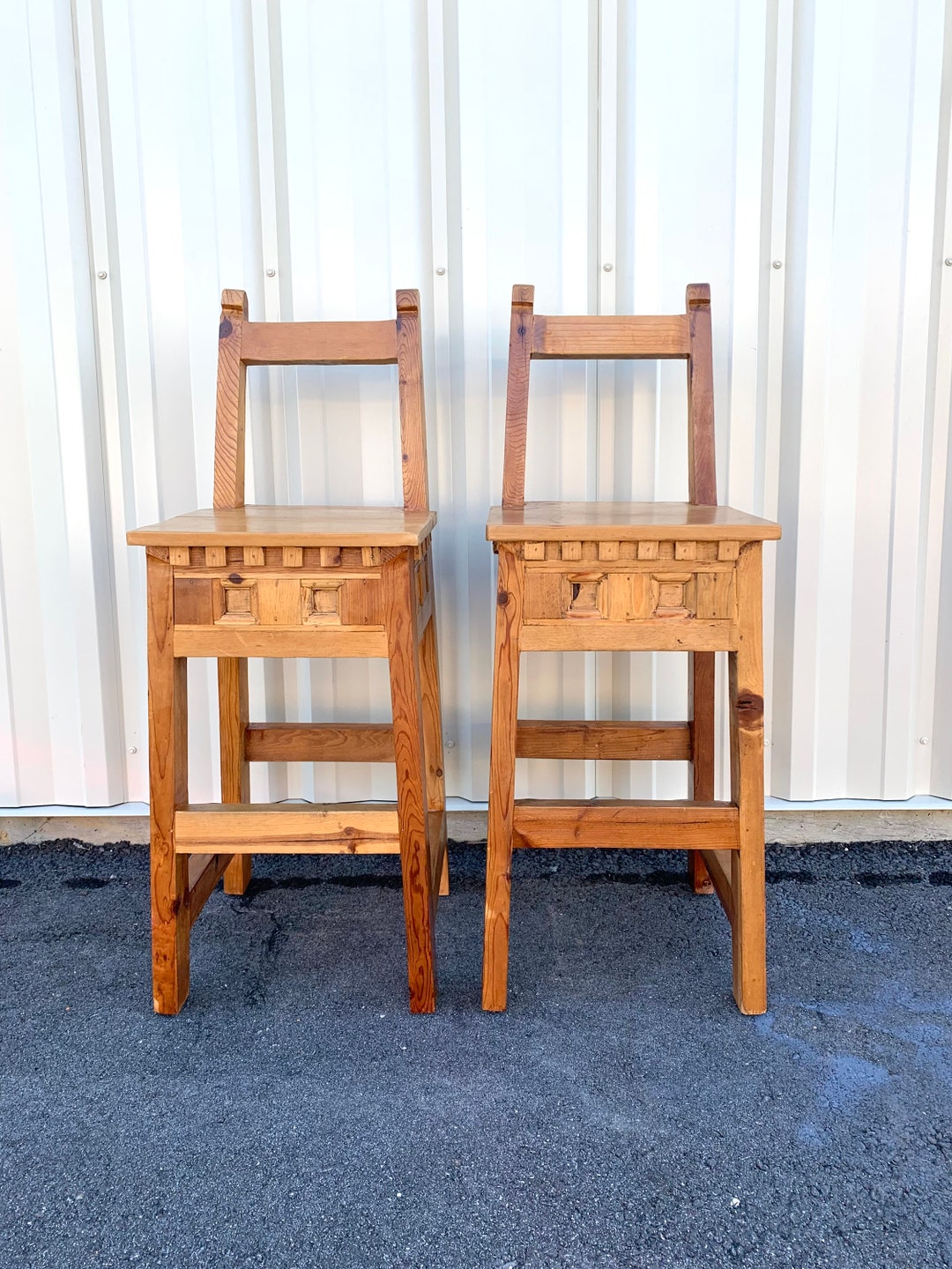 Set of 2 Two Custom Made Rustic Log Cabin Bar Stools Chairs Etsy