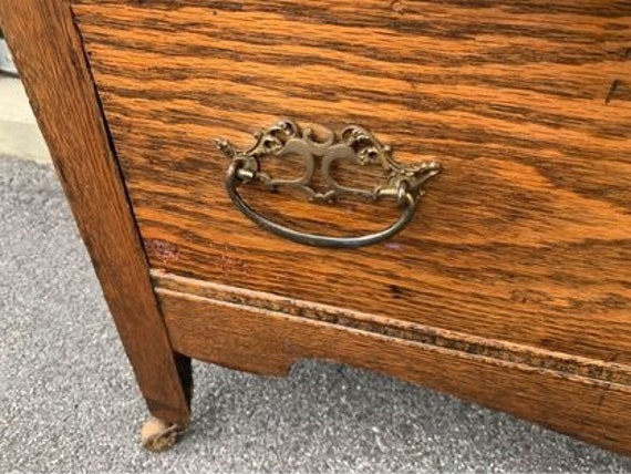 Antique Golden Oak Low Boy Chest Dresser Mirror Fancy Ornate