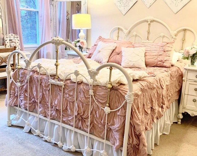 Vintage Antique Inspired White Iron & Brass Bed Frame Etsy