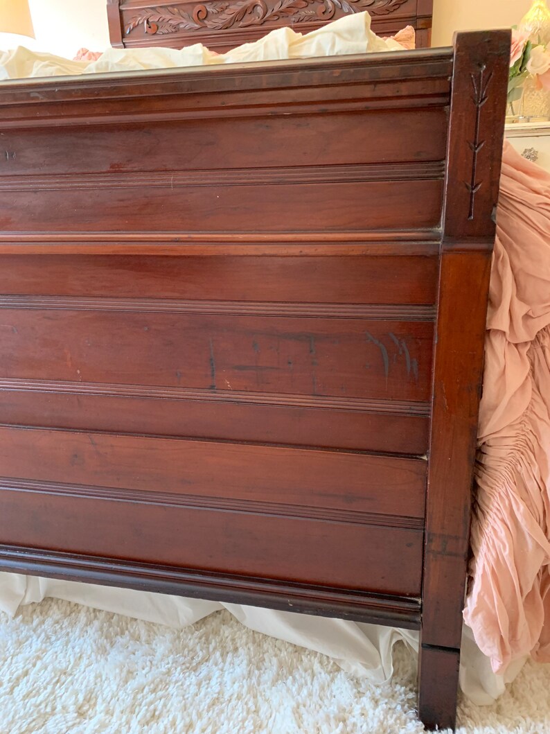 Antique Queen Size Mahogany Hand Carved Bed Frame Fancy Ornate Etsy