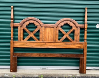 Vintage Mid Century Dark Wood Full or Queen Size Headboard