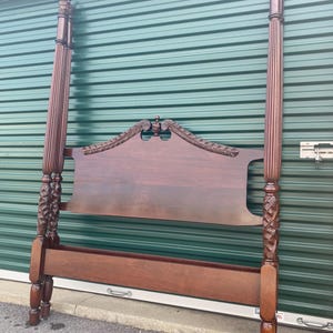 Antique Queen Size Mahogany Hand Carved Four Poster Bed Frames Queen Anne Colonial