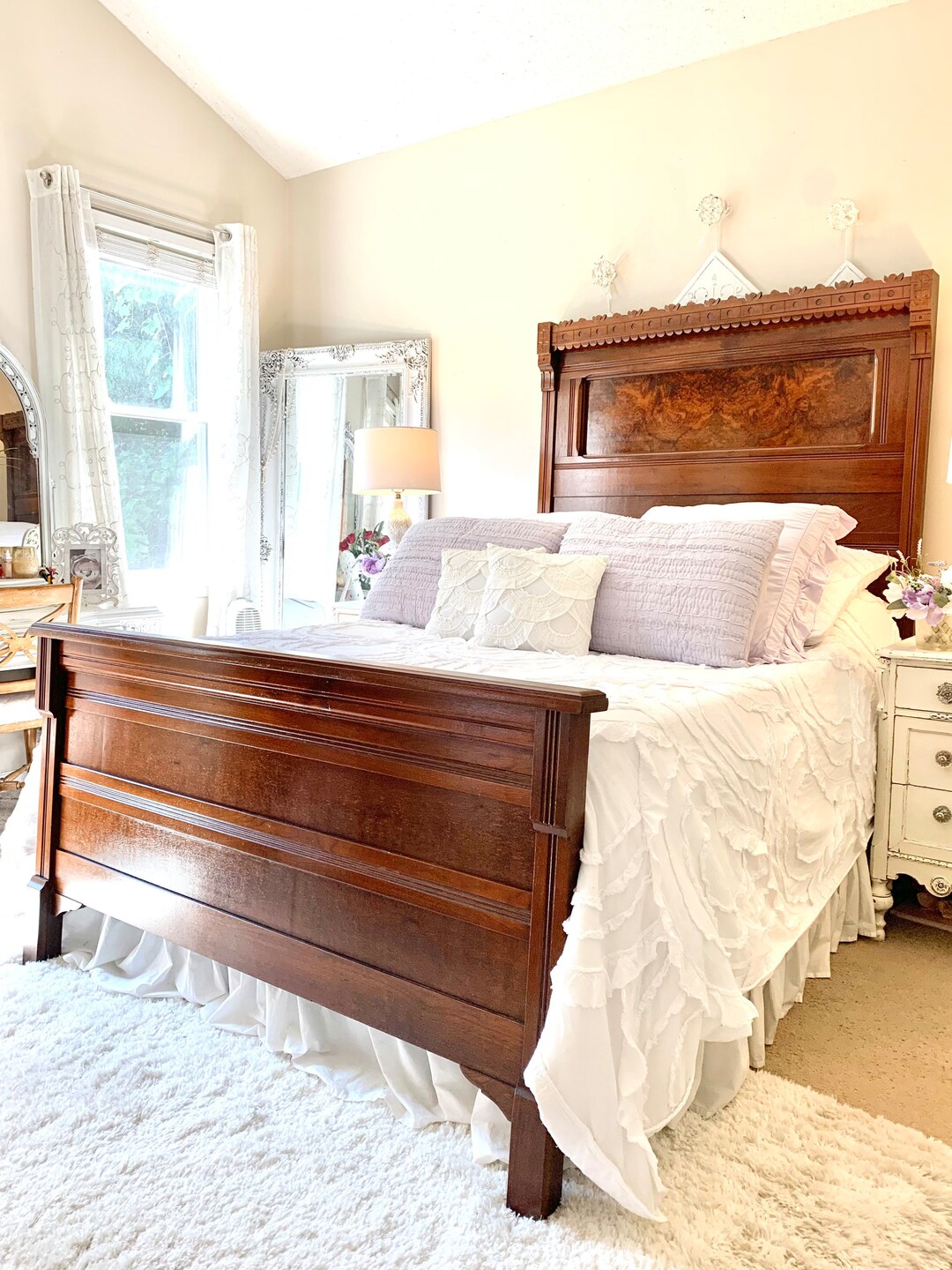 Antique Victorian East Lake Queen Size Bed Frame Hand Carved Ornate ...