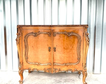 Vintage Ornate Louis XV French Style Buffet Bathroom Vanity Console Foyer Sofa Table Burl Wood