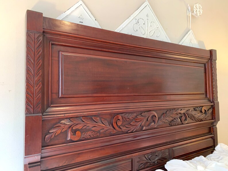 Antique Queen Size Mahogany Hand Carved Bed Frame Fancy Ornate Etsy