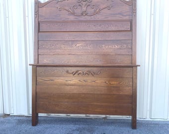 Estructura de cama de roble antiguo tamaño Queen, estilo campestre francés elegante, estilo shabby chic.