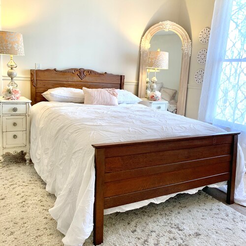 Antique Oak Queen Size Bed Frame French Country Country Etsy