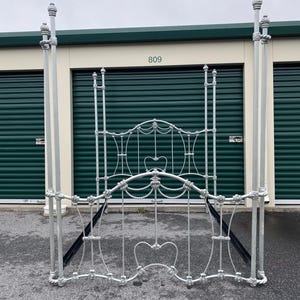 Queen Size Cast Iron Four Poster Silver Pewter Antique Inspired Bed Frame