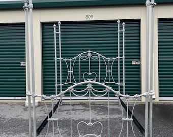 Queen Size Cast Iron Four Poster Silver Pewter Antique Inspired Bed Frame