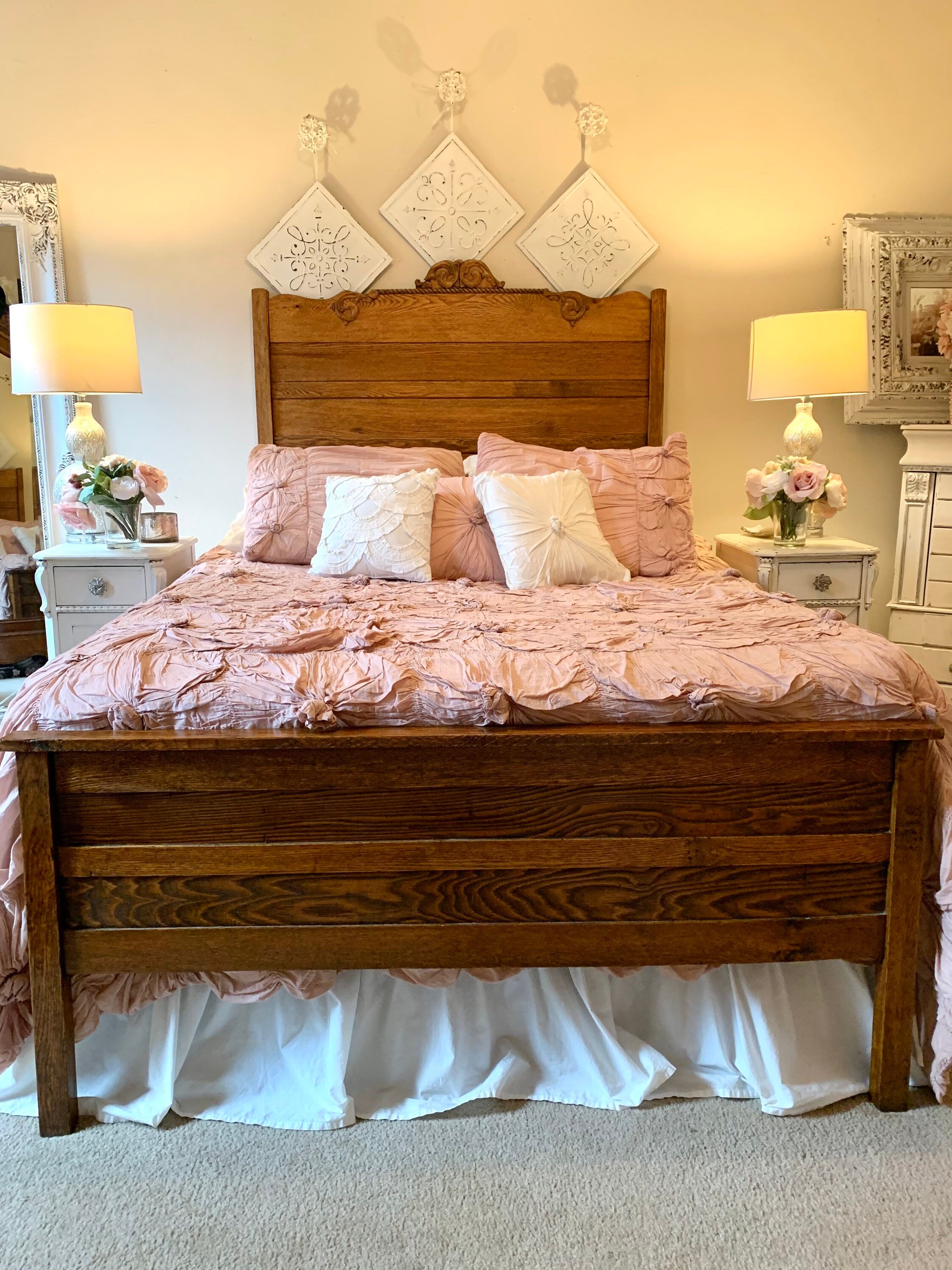 Antique Oak Queen Size Farmhouse French Country Bed Frame Etsy UK