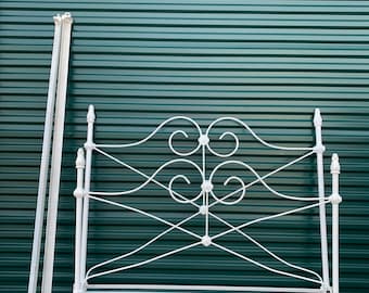 Antique White Shabby Chic Distressed Cast Iron Full Size Bed Frame French Country Farmhouse