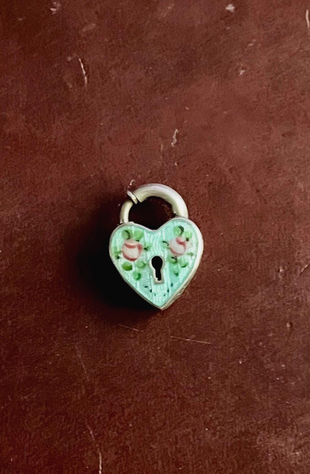 Vintage Walter Lampl sterling guilloche heart padlock charm or necklace pendant