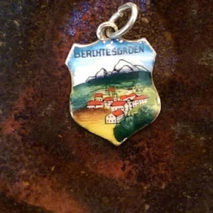 Berchtesgaden Germany vintage 800 silver enamel travel shield charm pendant