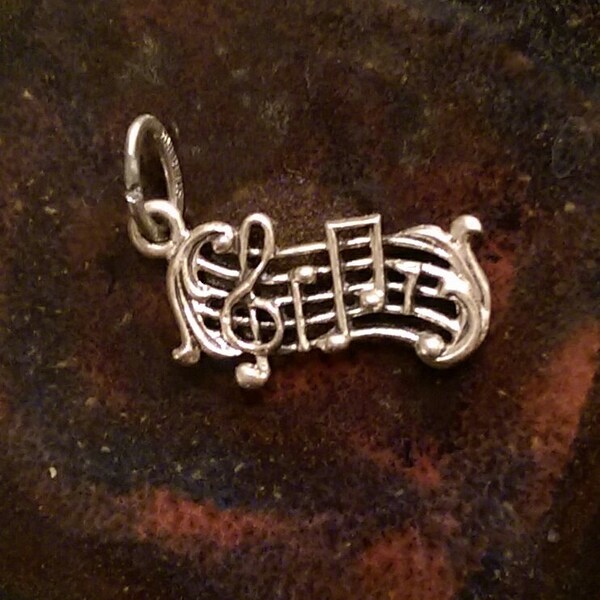 music staff music notes vintage sterling silver charm, music staff pendant