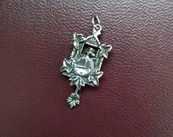 Vintage 800 silver cuckoo clock black forest mechanical charm necklace pendant