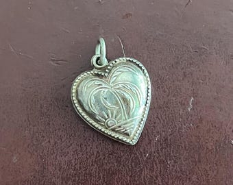 Engraved Mary 1940&#39;s vintage sterling silver puffy heart palm tree sunset sweetheart charm or pendant