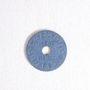 Set of 6 WWII Canada meat rationing tokens, 1945 collectible blue board coins image 8