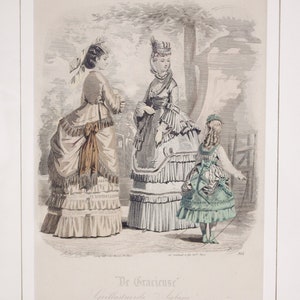 1900s Fashion Print De Gracieuse, Geillustreerde Aglaja no. 962 hand coloured engraving in simple frame image 2