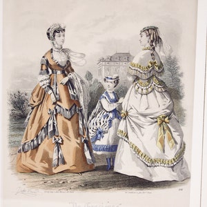 1900s Fashion Print De Gracieuse, Geillustreerde Aglaja no. 896 hand coloured engraving image 1