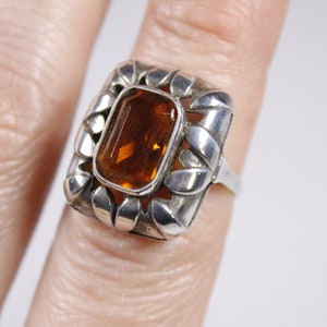 Vintage sterling silver orange boho cocktail ring, warm honey statement ring, leaf edges image 1