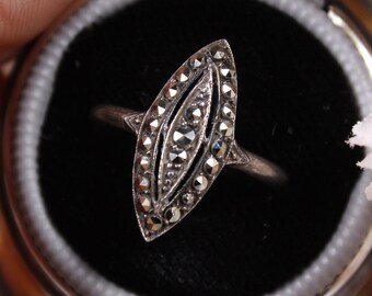 Vintage Art deco evil eye marcasite ring, sterling silver witch ring, evil eye jewelry