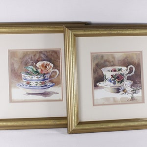 Vintage Marilyn Simandle framed teacup prints for Eatons, watercolour teacup painting prints image 1