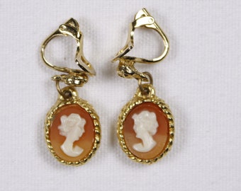 Tiny cameo earrings, vintage hand carved cameo jewelry clip back earrings, miniature cameos Little Nemo