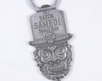 Baron Samedi spiced rum bottle opener, collectible liquor advertising opener, Voodoo Halloween themed opener