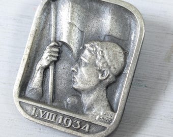 1934 Luc Jaggi Swiss National Day badge 1st of August, Huguenin Le Locle pinback brooch