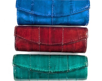 Estuche para lápiz labial rojo Y2K de piel de pescado fabricado en Corea, estuche para maquillaje de piel de anguila con espejo