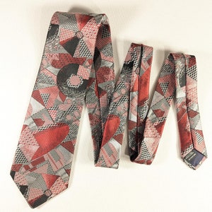 Vintage Jonathan Bryan abstracte stropdas, rode + chromen paraplu stropdas, heren polyester stropdas avondkleding stropdas 55,5 x 4&quot;