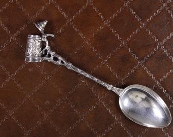 Vintage 800 silver miniature beer stein teaspoon, single delicate espresso coffee spoon, collectible silver spoon