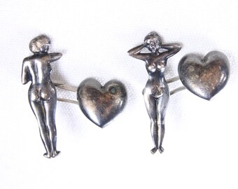 Vintage nude woman cufflinks, naughty female nude cuff link set, adult suit accessories