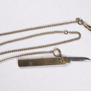 Vintage penmes pijpgereedschap aan horlogeketting AS-IS, verguld / gold filled ECCO koolstofstaal miniatuurzakmes