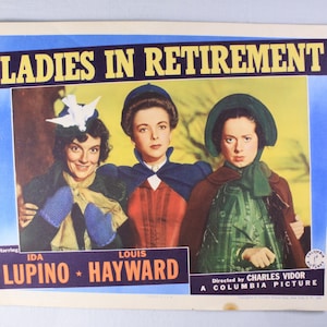 Carte d'accueil cinéma Dames à la retraite 1941 11 x 14", petite affiche de film originale vintage, photo promo cinéma, Louis Hayward, Ida Lupino