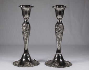 Vintage Godinger candle sticks, pair silver plated candlestick holders, Godinger silver art co ltd