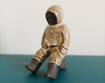 1960s Sitting Inuit figurine 4" by Hyllested Denmark