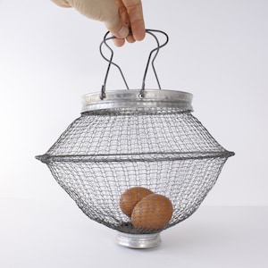 1940s Italian wire egg basket, collapsible strainer egg gathering basket image 1