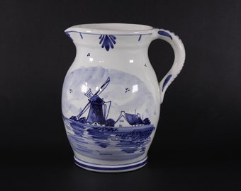 Vintage Delft Blue pottery water jug ca 1940s, dried flower table centrepiece