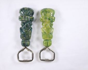 CHOOSE carved green stone Aztec totem figure bottle opener, malachite bar wares, Mexico tiki bar decor