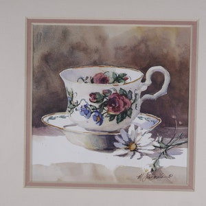 Vintage Marilyn Simandle framed teacup prints for Eatons, watercolour teacup painting prints image 9