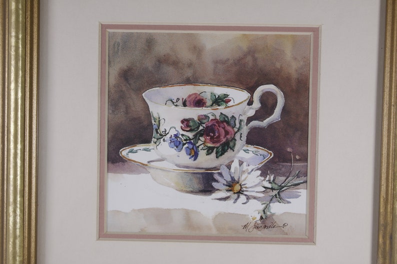 Vintage Marilyn Simandle framed teacup prints for Eatons, watercolour teacup painting prints image 9